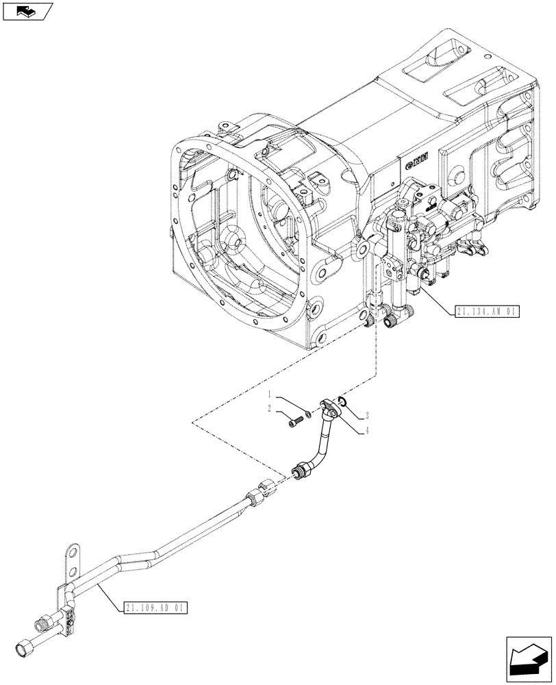 Схема запчастей Case IH FARMALL 85C - (21.109.AC[01]) - VAR - 744762, 744763, 744764 - OIL COOLER - PIPE (21) - TRANSMISSION