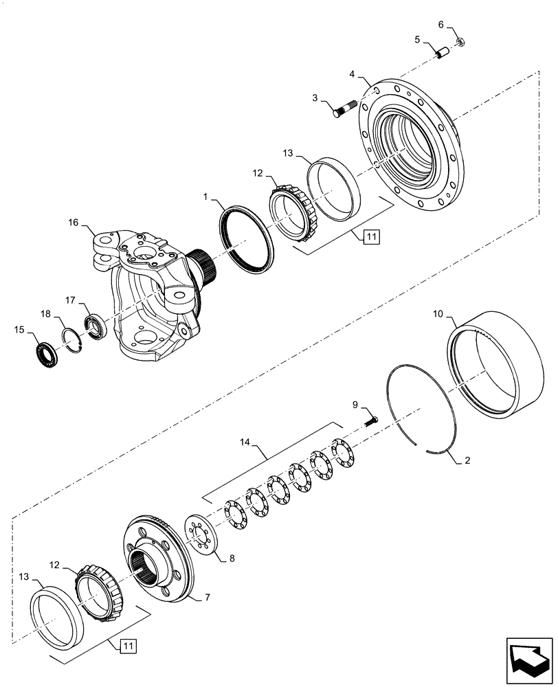 Схема запчастей Case IH MAGNUM 340 - (25.108.AG[03]) - VAR - 429379, 429380 - STEERING KNUCKLE AND HUB, CLASS 5, WIDE (25) - FRONT AXLE SYSTEM