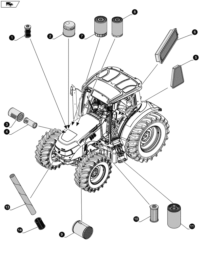 Схема запчастей Case IH FARMALL 105U - (05.100.04[01]) - MAINTENANCE PARTS - FILTERS (05) - SERVICE & MAINTENANCE