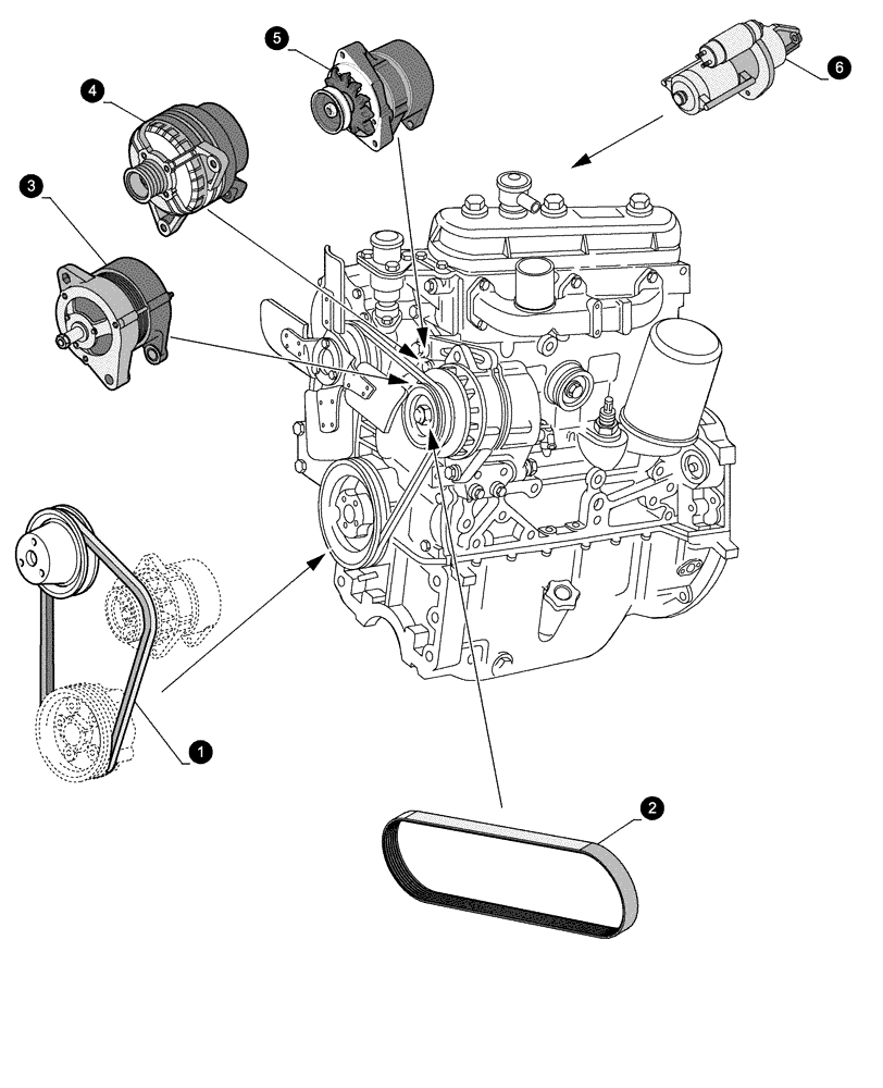 Схема запчастей Case IH JX1060C - (0.05.4[02]) - MAINTENANCE PARTS - STARTER MOTOR, ALTERNATOR, BELTS (00) - GENERAL