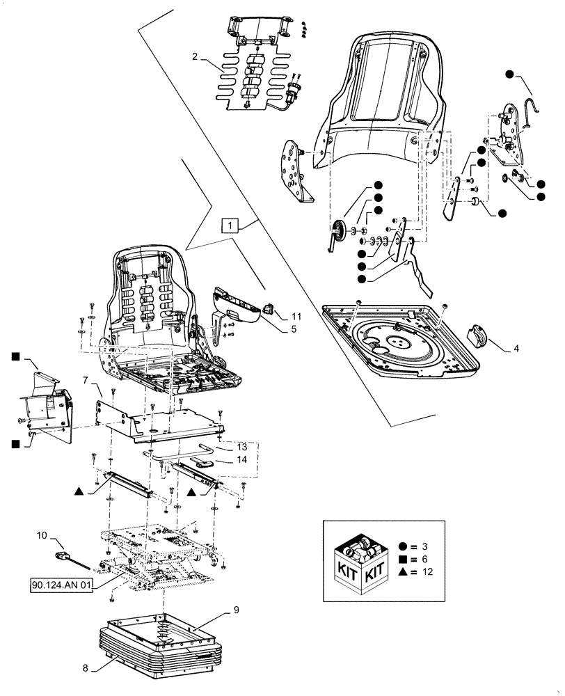 Схема запчастей Case IH 7240 - (90.120.BA[01]) - VAR - 425187 - SEAT BACK, SLIDE, BELLOWS, CLOTH (90) - PLATFORM, CAB, BODYWORK AND DECALS