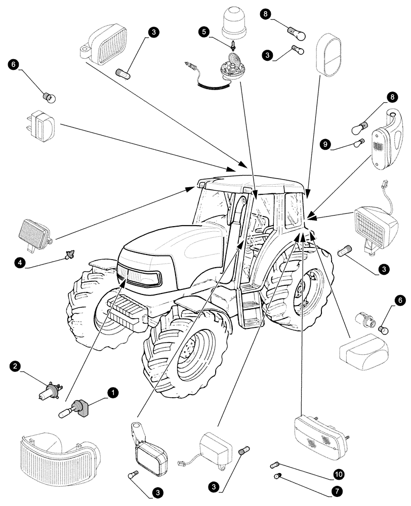 Схема запчастей Case IH PUMA 155 - (0.05.4[04]) - MAINTENANCE PARTS - BULBS (00) - GENERAL