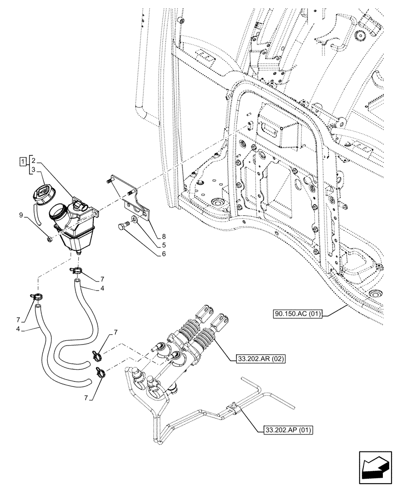 Схема запчастей Case IH FARMALL 85C - (33.202.AN[02]) - VAR - 336673 - BRAKE FLUID RESERVOIR (33) - BRAKES & CONTROLS