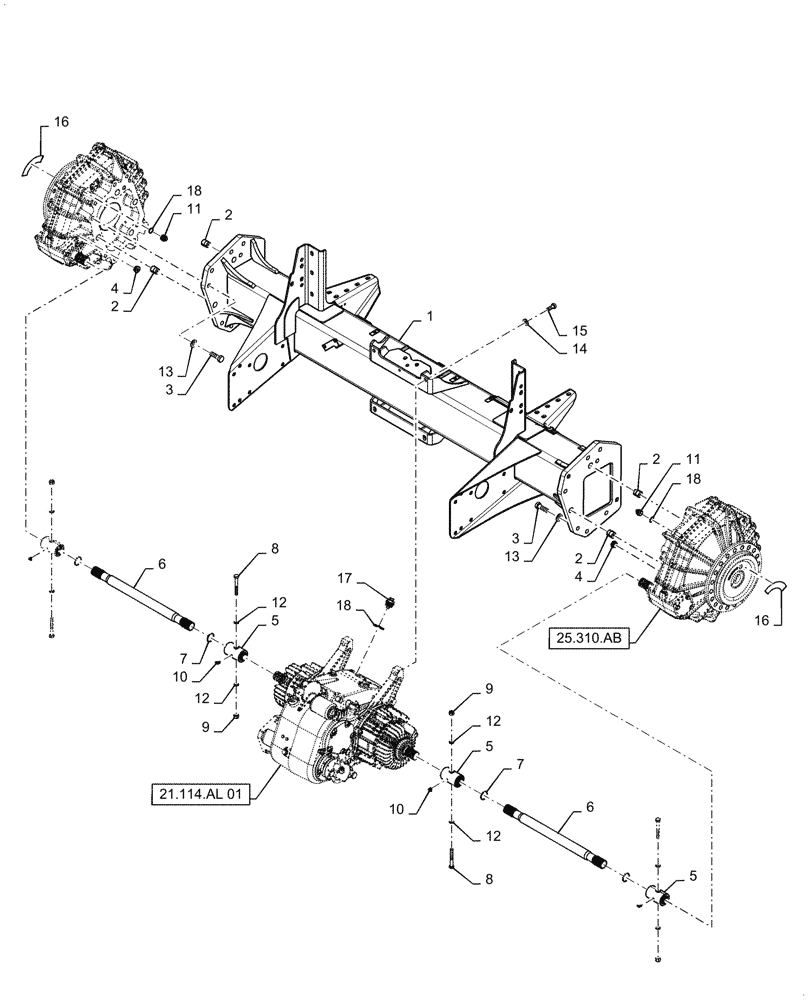 Схема запчастей Case IH 6140 - (25.100.AA) - FRONT AXLE ASSY (25) - FRONT AXLE SYSTEM