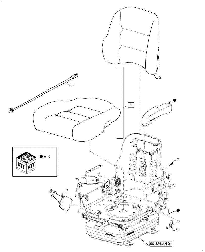 Схема запчастей Case IH 7240 - (90.124.AH[01]) - VAR - 425187 - SEAT CUSHION & ARMREST, CLOTH (90) - PLATFORM, CAB, BODYWORK AND DECALS