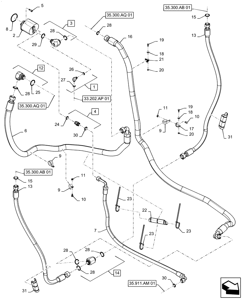 Схема запчастей Case IH PATRIOT 2250 - (35.104.AA[01]) - GEAR PUMP, AND HYDRAULIC LINES TO TANK AND COOLER (35) - HYDRAULIC SYSTEMS