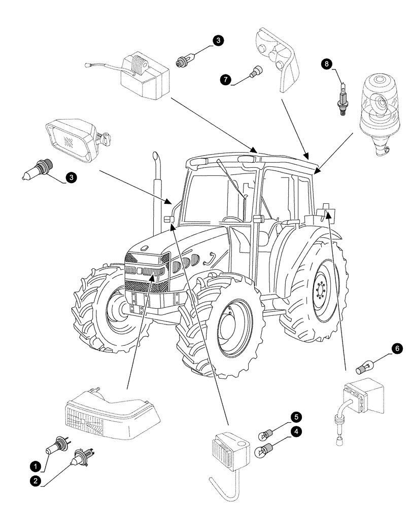 Схема запчастей Case IH FARMALL 105U - (0.05.4[04]) - MAINTENANCE PARTS - BULBS (00) - GENERAL