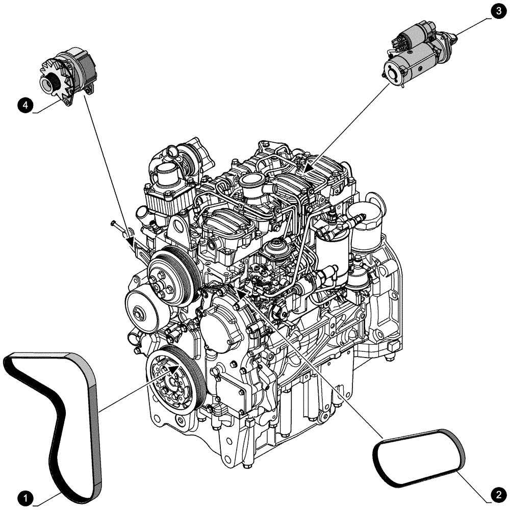 Схема запчастей Case IH FARMALL 75C - (05.100.04[02]) - MAINTENANCE PARTS - STARTER MOTOR, ALTERNATOR, BELTS (05) - SERVICE & MAINTENANCE