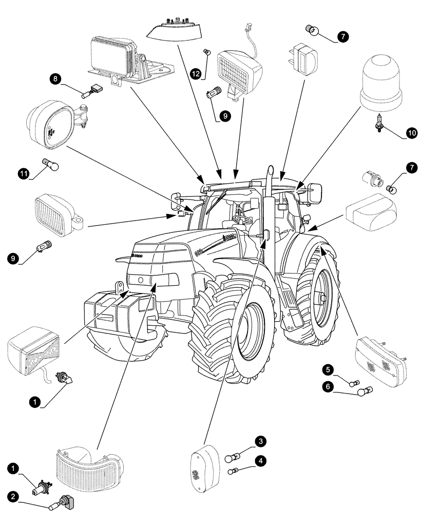 Схема запчастей Case IH PUMA 210 - (0.05.4[04]) - MAINTENANCE PARTS - BULBS (00) - GENERAL