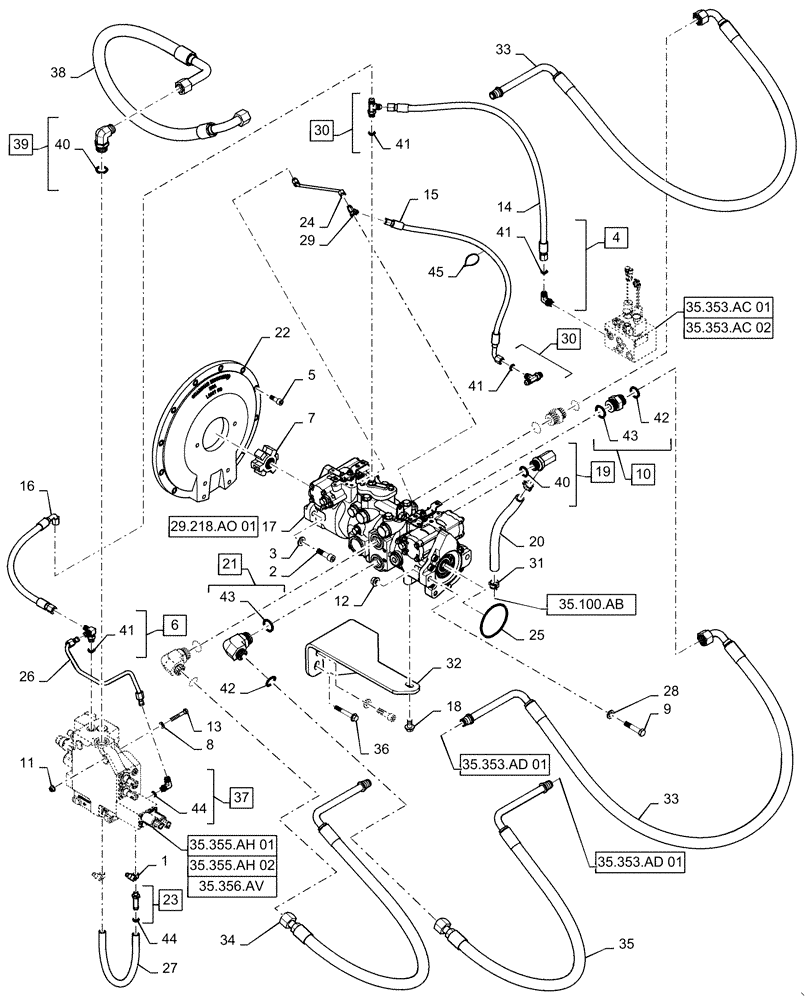 Схема запчастей Case IH TR320 - (29.204.AB[02]) - HYDROSTATIC PUMP, DRIVE, LINE, MECHANICAL CONTROLS (TR320, TV380) (29) - HYDROSTATIC DRIVE