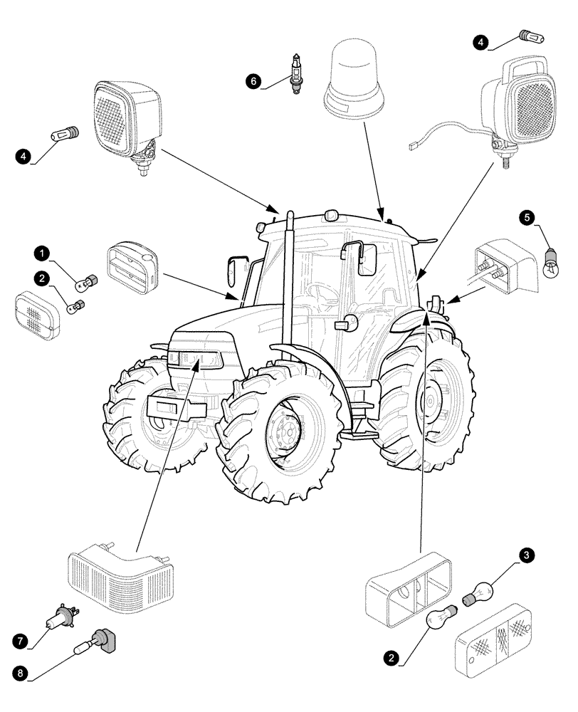 Схема запчастей Case IH FARMALL 90 - (0.05.4[04]) - MAINTENANCE PARTS - BULBS (00) - GENERAL