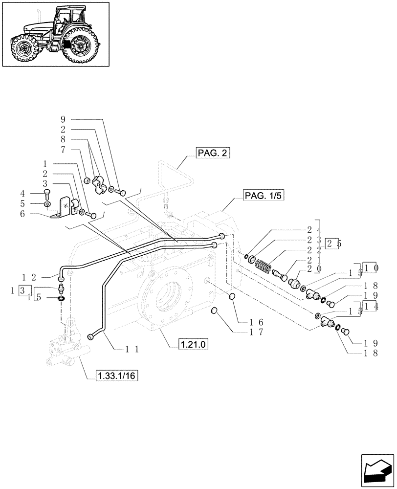 Схема запчастей Case IH JX1070U - (1.80.6/03[01]) - (VAR.727) SYNCHRO MESH GEARED POWER TAKE -OFF 540 RPM - BRACKETS - PIPES (07) - HYDRAULIC SYSTEM