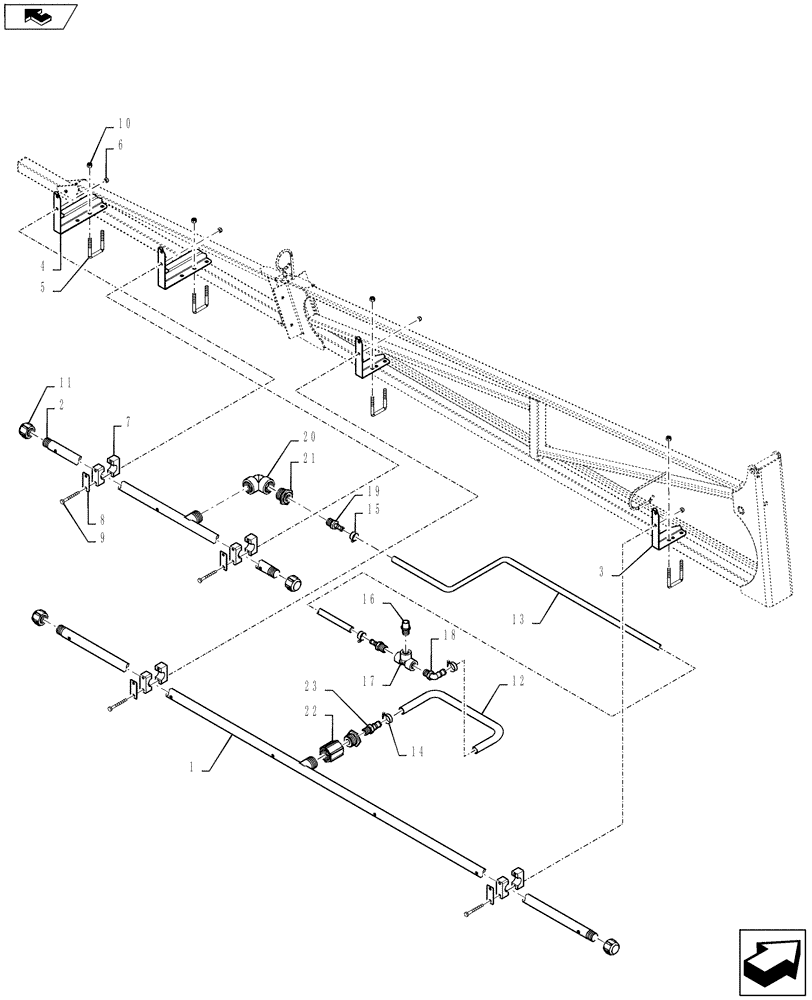 Схема запчастей Case IH 4430 - (40.910.45[01]) - SPRAYBAR, OUTER SECTION, 20" NOZZLE SPACING, OFF CENTER, 6 SECTION, LO-FLOW, 90 BOOM, BSN YBT031520 (40 ) - PLUMBING