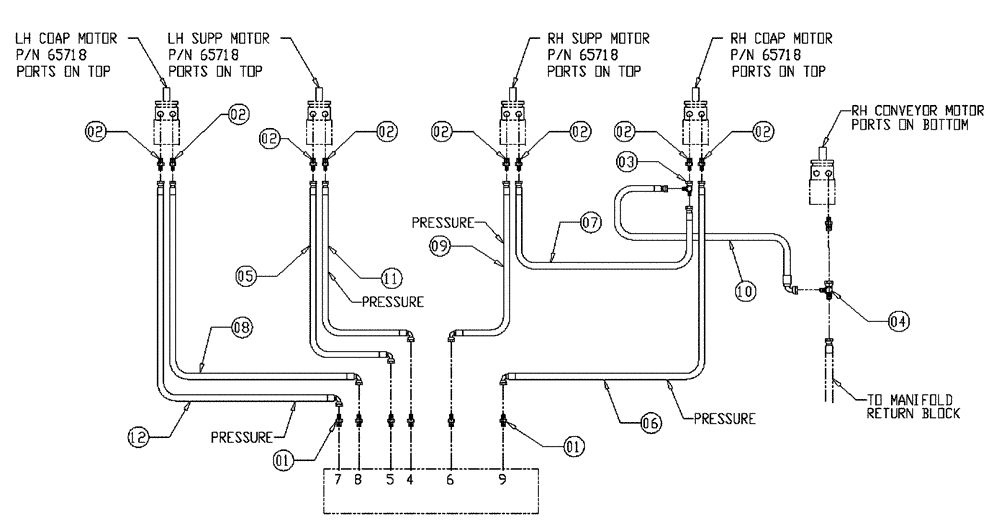 Схема запчастей Case IH 437 - (06-022) - TRIPLE BIN FITTING GROUP Hydraulic Plumbing