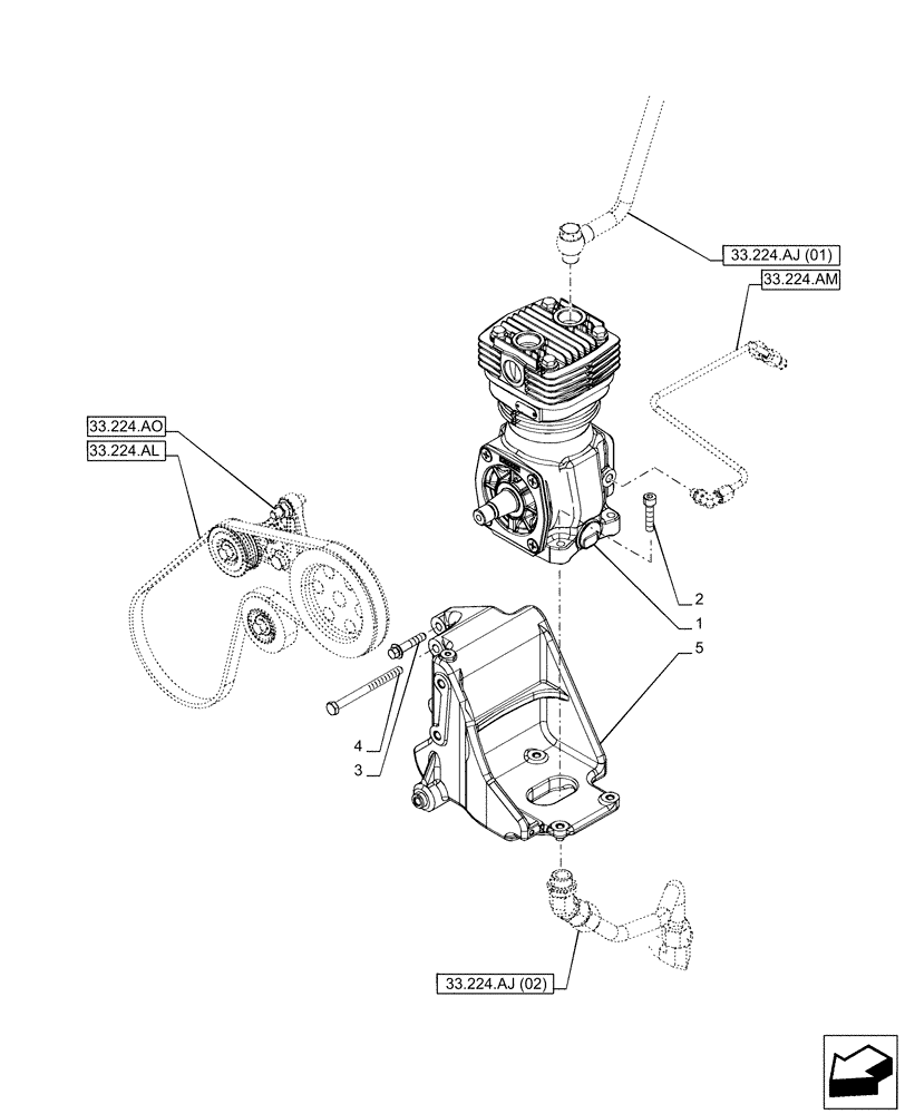 Схема запчастей Case IH PUMA 165 - (33.224.AH) - VAR - 358038, 758039, 758041, 758042, 758073, 758044 - TRAILER, BRAKE, COMPRESSOR (33) - BRAKES & CONTROLS