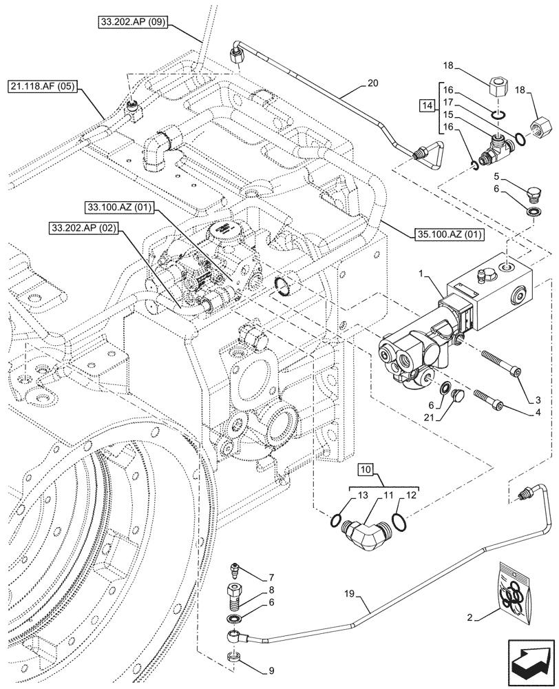 Схема запчастей Case IH PUMA 220 CVT - (33.220.AM[04]) - VAR - 337482, 337491 - HYDRAULIC AND PNEUMATIC TRAILER BRAKE, BRAKE VALVE, ITALY, ANTILOCK BRAKING SYSTEM (ABS) (33) - BRAKES & CONTROLS