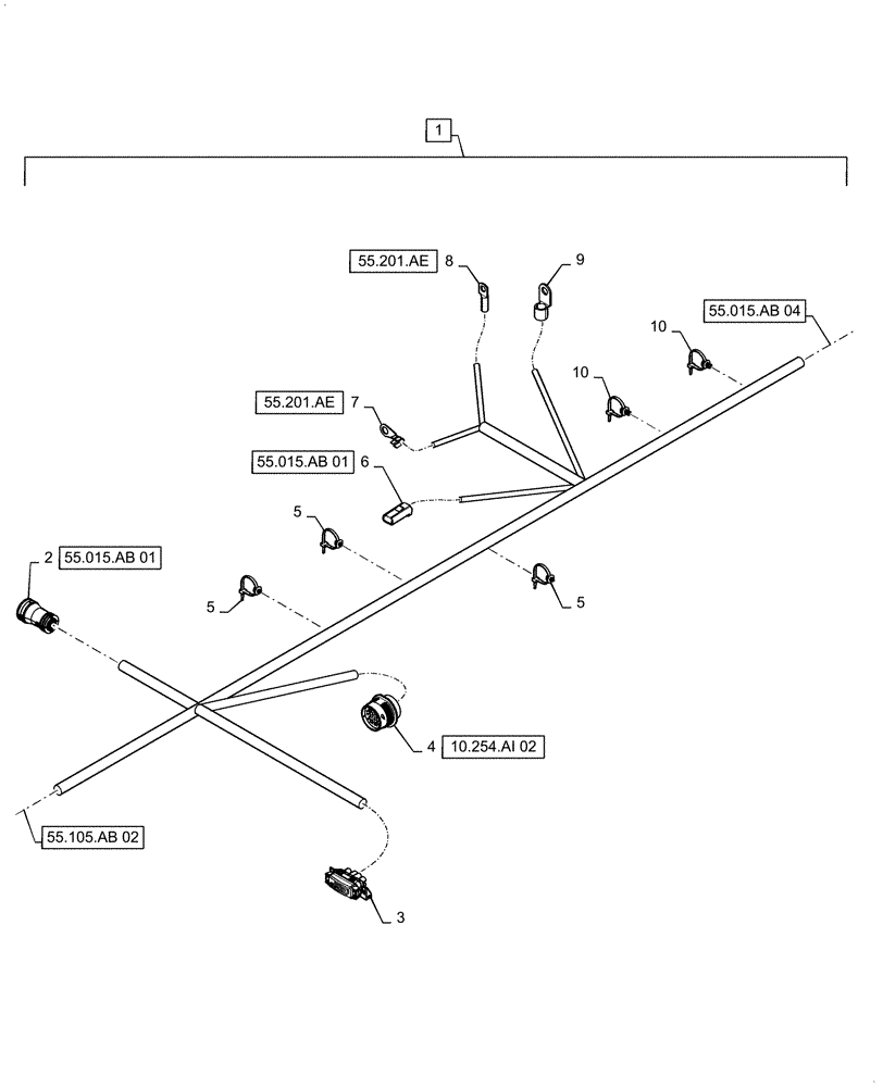 Схема запчастей Case IH 5140 - (55.015.AB[03]) - WIRE HARNESS, ENGINE, CONTINUED (55) - ELECTRICAL SYSTEMS