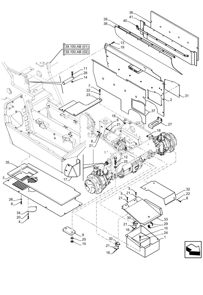 Схема запчастей Case IH FARMLIFT 525 - (39.100.AH[02]) - FRAME, COVERS (39) - FRAMES AND BALLASTING