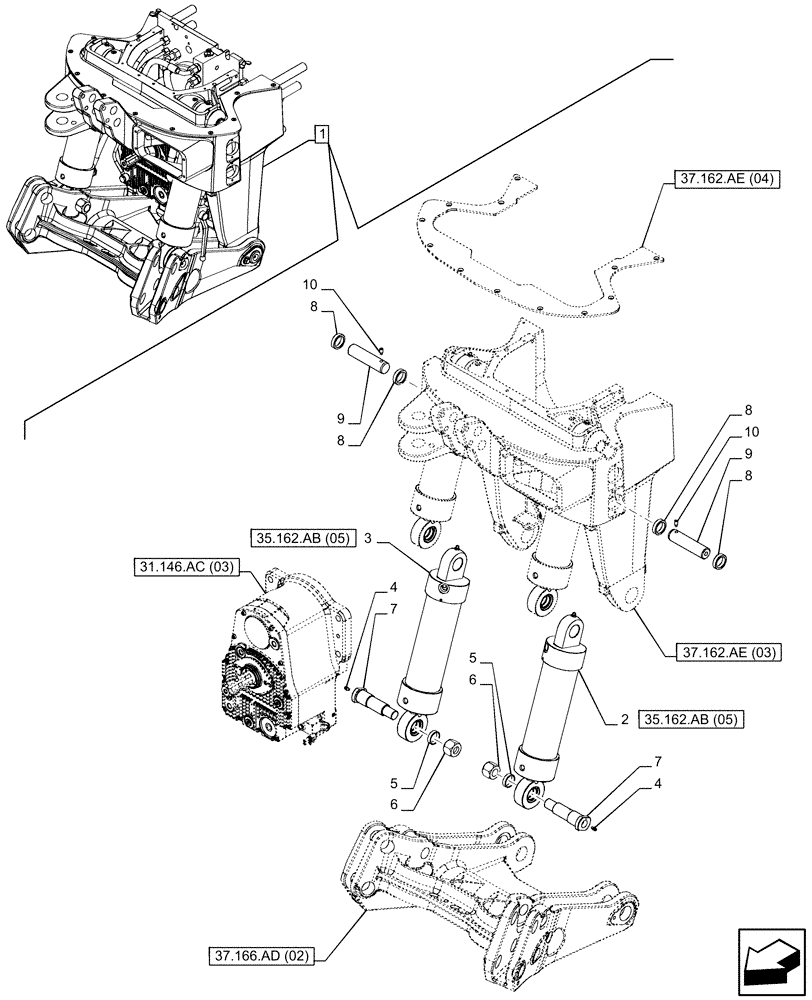 Схема запчастей Case IH PUMA 200 CVT - (35.162.AB[02]) - VAR - 758091, 758245 - 3 POINT HITCH, FRONT, W/ PTO, W/O COUPLING, CYLINDER (35) - HYDRAULIC SYSTEMS