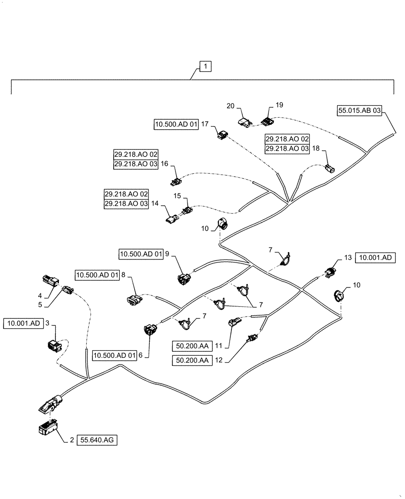 Схема запчастей Case IH 5140 - (55.015.AB[02]) - WIRE HARNESS, ENGINE (55) - ELECTRICAL SYSTEMS