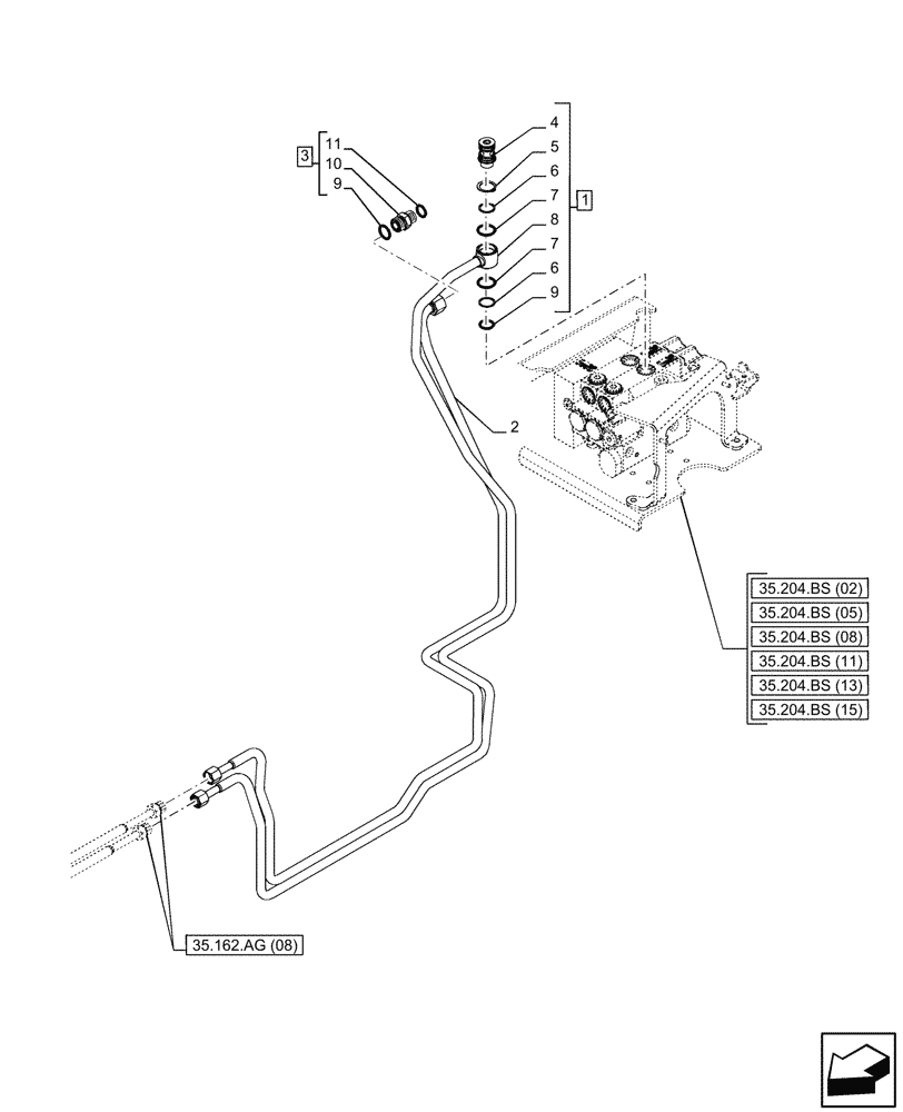 Схема запчастей Case IH PUMA 200 CVT - (35.162.AG[14]) - VAR - 758092, 758093, 758246, 758247 - 3 POINT HITCH, FRONT, CYLINDER, LINE (35) - HYDRAULIC SYSTEMS