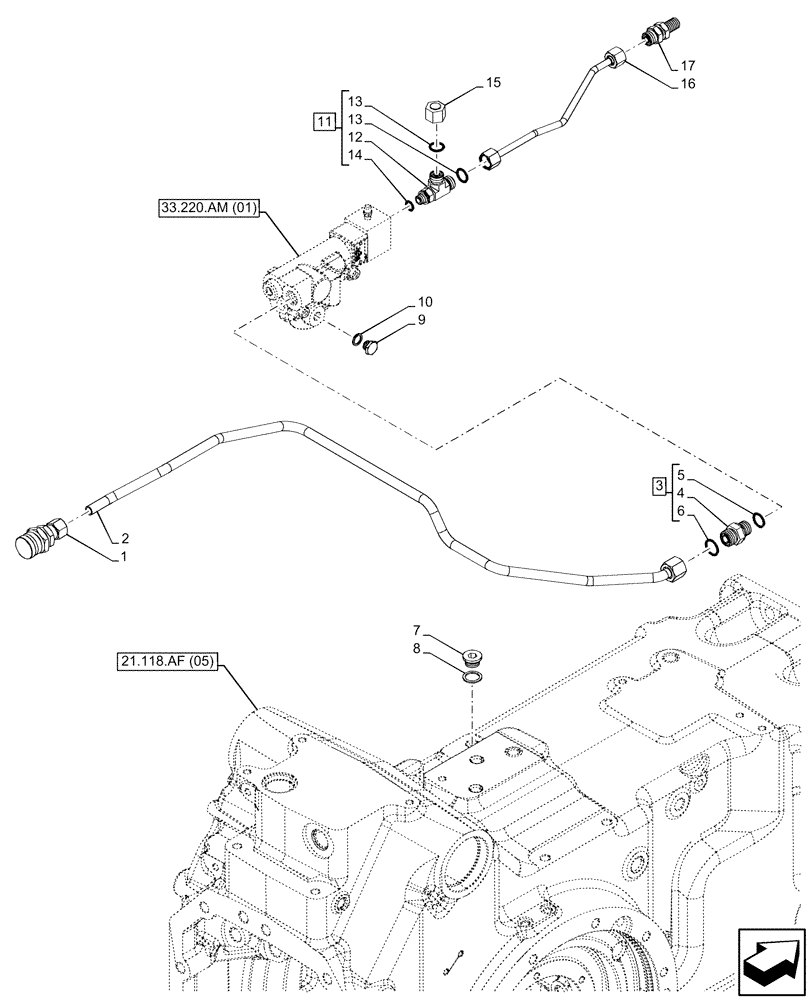 Схема запчастей Case IH PUMA 165 - (33.220.AC[09]) - VAR - 758037, 758039, 758044 - TRAILER BRAKE VALVE, LINE, UNIVERSAL (33) - BRAKES & CONTROLS