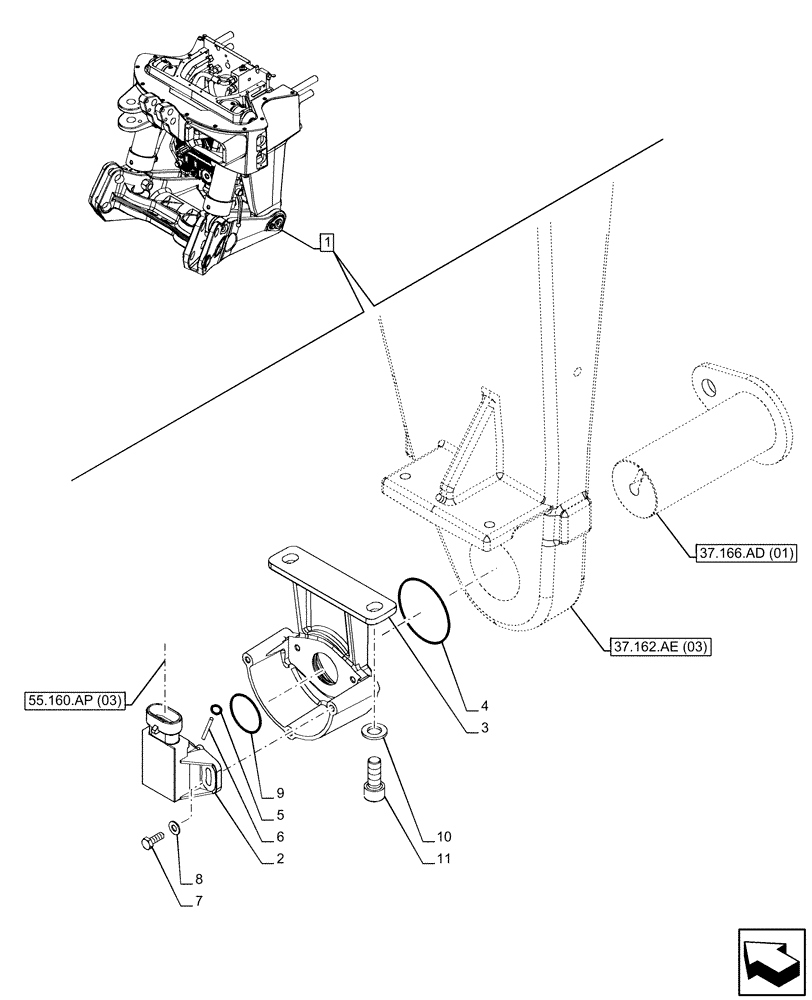 Схема запчастей Case IH PUMA 200 - (55.160.AP[04]) - VAR - 758091, 758245 - 3 POINT HITCH, FRONT, FRONT PTO, W/O COUPLING, POTENTIOMETER (55) - ELECTRICAL SYSTEMS