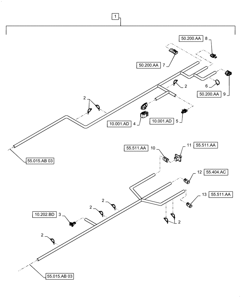 Схема запчастей Case IH 7140 - (55.015.AB[04]) - WIRE HARNESS, ENGINE, CONTINUED (55) - ELECTRICAL SYSTEMS