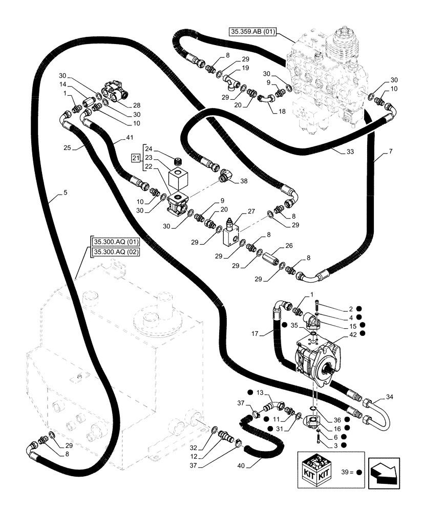 Схема запчастей Case IH FARMLIFT 525 - (35.220.AD[01]) - HYDRAULIC PUMP, LINES - END S/N 19042D (35) - HYDRAULIC SYSTEMS