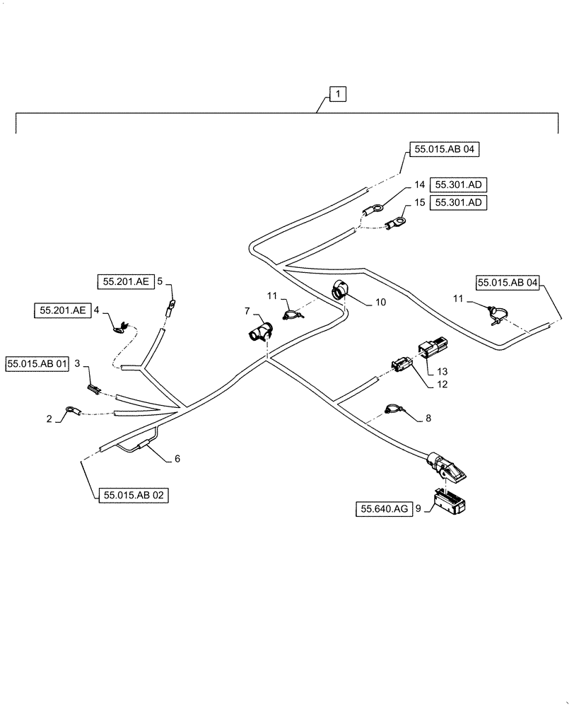 Схема запчастей Case IH 7140 - (55.015.AB[03]) - WIRE HARNESS, ENGINE, CONTINUED (55) - ELECTRICAL SYSTEMS