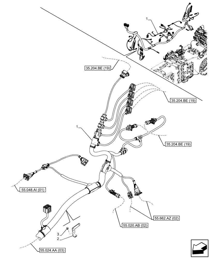 Схема запчастей Case IH PUMA 165 - (55.024.AA[04]) - VAR - 391160 - TRANSMISSION, HARNESS, PWS, W 110 L/MIN CHARGE PUMP (55) - ELECTRICAL SYSTEMS