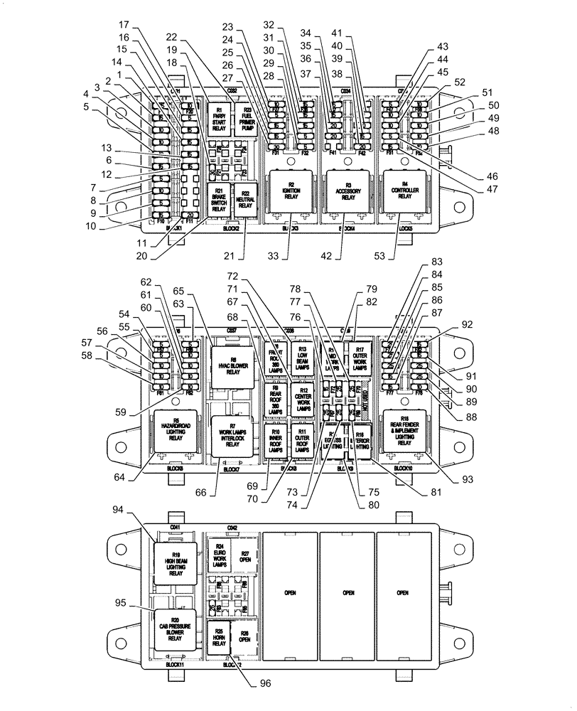 Схема запчастей Case IH QUADTRAC 500 - (55.510.AF[12]) - CAB MAIN WIRE HARNESS, FUSE AND RELAY, ASN ZFF308001 (55) - ELECTRICAL SYSTEMS