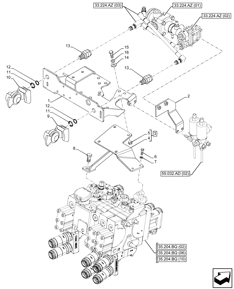 Схема запчастей Case IH PUMA 220 - (33.224.AZ[07]) - VAR - 337481, 337482, 758038, 758039 - PNEUMATIC TRAILER BRAKE, PIPE (33) - BRAKES & CONTROLS