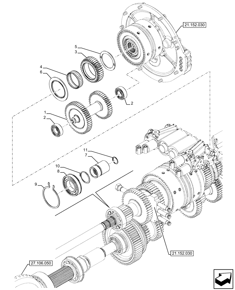 Схема запчастей Case IH FARMALL 120U - (21.152.080) - VAR - 334114, 334117, 334775, 334779, 334780, 390430 - TRANSMISSION, SEMI-POWERSHIFT, INTERNAL, COMPONENTS, GEAR, REDUCTION (21) - TRANSMISSION