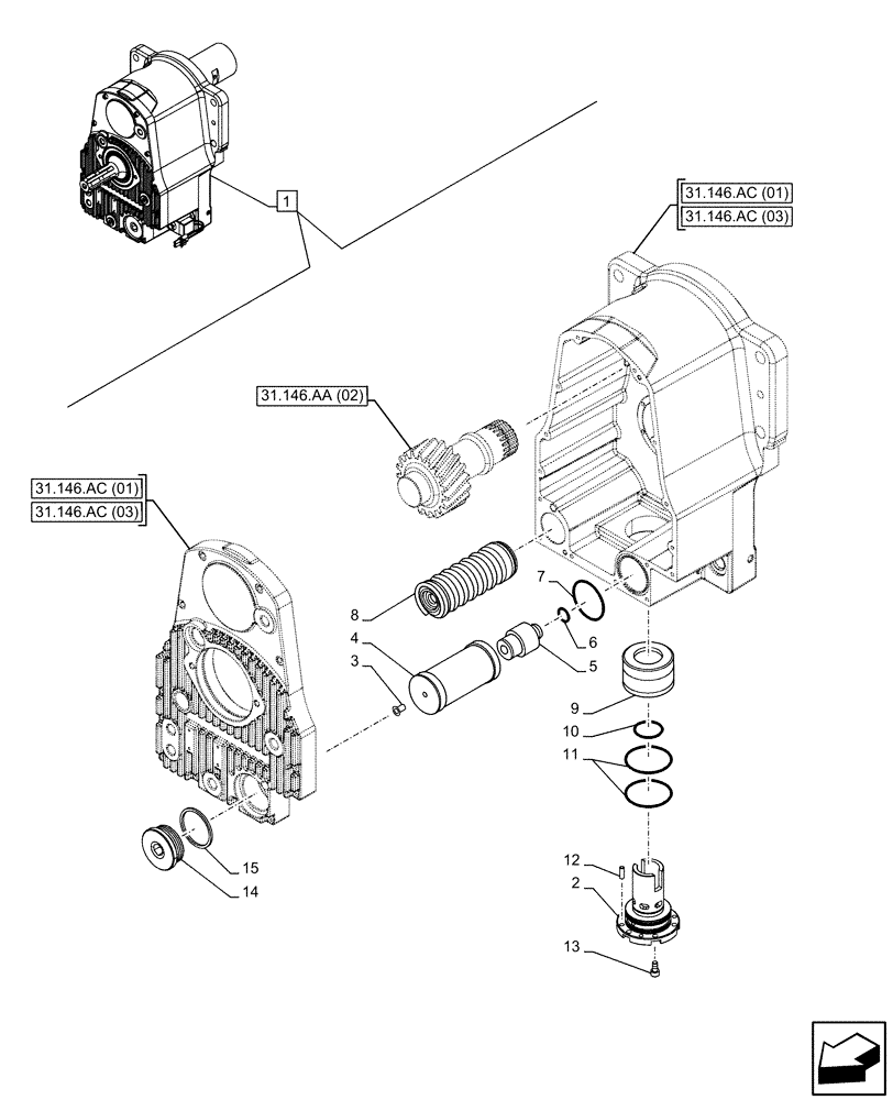 Схема запчастей Case IH PUMA 220 CVT - (31.142.AA) - VAR - 758091, 758093, 758245, 758247 - FRONT, 3 POINT HITCH, FRONT PTO, ACTUATOR (31) - IMPLEMENT POWER TAKE OFF