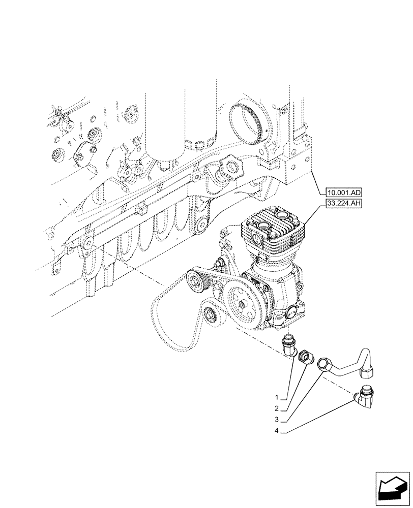 Схема запчастей Case IH PUMA 165 CVT - (33.224.AJ[02]) - VAR - 358038, 758039, 758041, 758042, 758073, 758044 - TRAILER, BRAKE, COMPRESSOR, DRAIN LINE (33) - BRAKES & CONTROLS