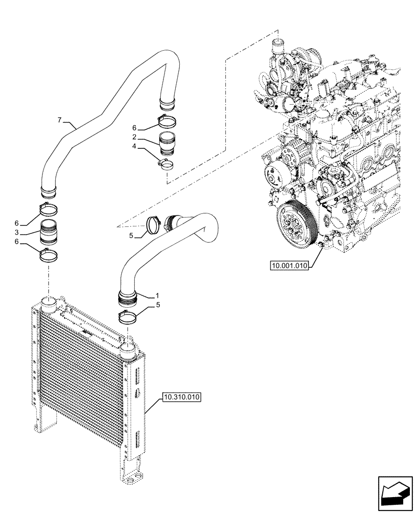 Схема запчастей Case IH FARMALL 110U - (10.310.030) - VAR - 334773, 391263 - AFTERCOOLER LINE (10) - ENGINE