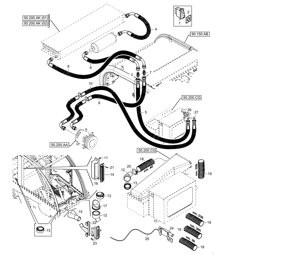 Схема запчастей Case IH FARMLIFT 525 - (50.200.BY[01]) - VAR - 749193 - AIR CONDITIONING, LINE - END S/N 19099D (50) - CAB CLIMATE CONTROL