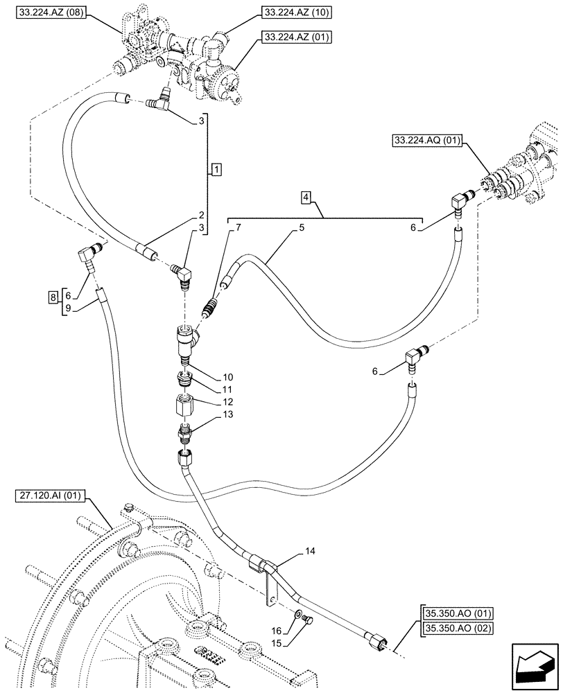 Схема запчастей Case IH PUMA 220 CVT - (33.350.AT[03]) - VAR - 337484, 337487 - ANTILOCK BRAKING SYSTEM (ABS), REAR, BRAKE LINE (33) - BRAKES & CONTROLS