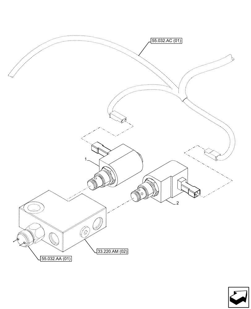 Схема запчастей Case IH PUMA 150 CVT - (55.032.AA[02]) - VAR - 758040, 758042 - TRAILER BRAKE VALVE, SENSOR, ITALY (55) - ELECTRICAL SYSTEMS