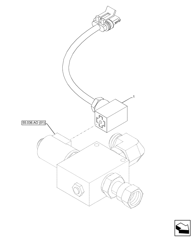 Схема запчастей Case IH PUMA 220 - (55.036.AO[02]) - VAR - 758088 - 3 POINT HITCH, FRONT, CYLINDER, SOLENOID VALVE, CABLE (55) - ELECTRICAL SYSTEMS