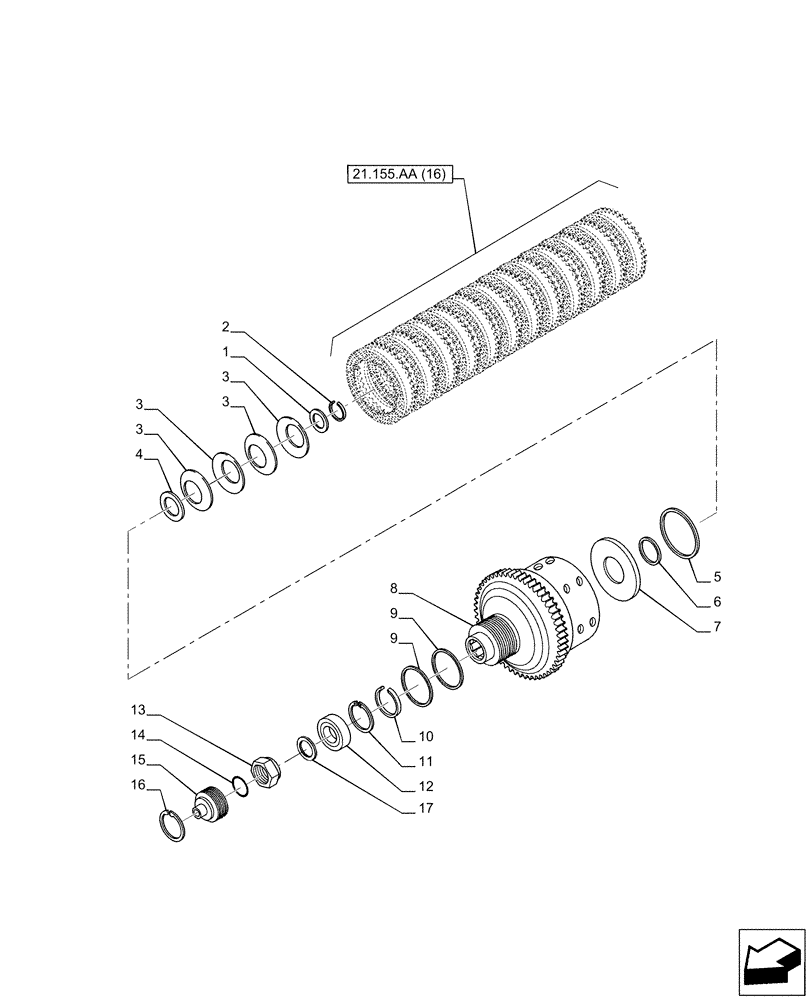 Схема запчастей Case IH PUMA 165 - (21.155.AA[17]) - VAR - 758016, 758017, 758018, 758019, 758020, 758021 - CENTRAL REDUCTION GEAR, CLUTCH, REVERSER (21) - TRANSMISSION