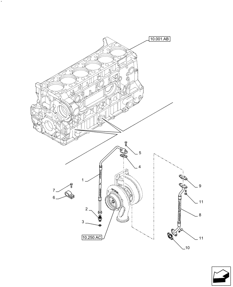 Схема запчастей Case IH F3HFE613H B007 - (10.250.AD) - TURBOCHARGER LUBE LINE (10) - ENGINE