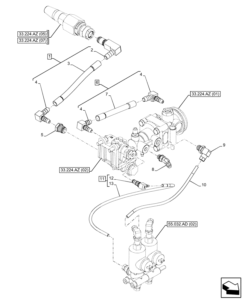 Схема запчастей Case IH PUMA 220 - (33.224.AZ[04]) - VAR - 337481, 337482, 337488, 337491, 758038, 758039, 758043, 758044 - PNEUMATIC TRAILER BRAKE, PIPE (33) - BRAKES & CONTROLS