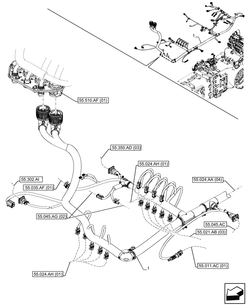 Схема запчастей Case IH PUMA 220 - (55.024.AA[03]) - VAR - 391161, 758056 - TRANSMISSION, HARNESS, CVT, W EHRS AND ISOBUS (55) - ELECTRICAL SYSTEMS