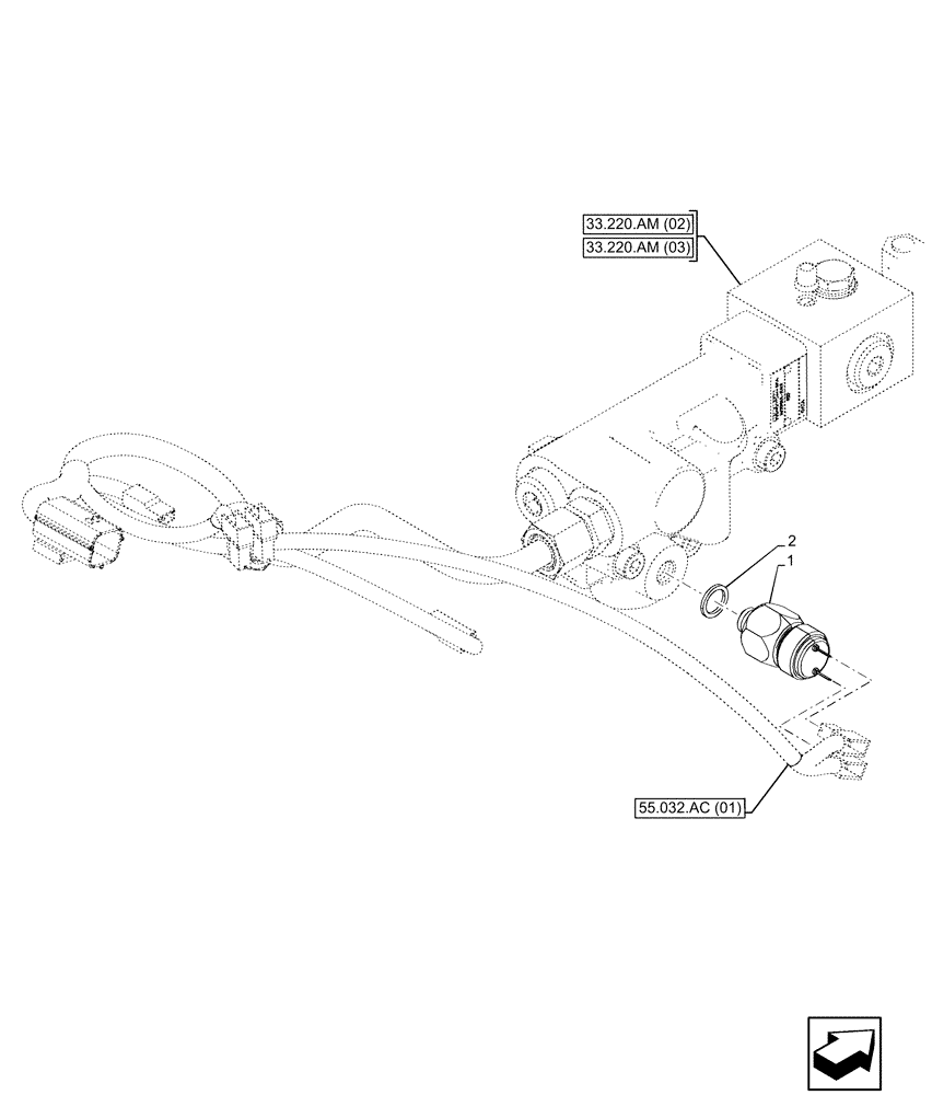 Схема запчастей Case IH PUMA 200 CVT - (55.032.AA[02]) - VAR - 337487, 758040, 758042 - HYDRAULIC AND PNEUMATIC TRAILER BRAKE, BRAKE VALVE, PRESSURE SWITCH, ITALY (55) - ELECTRICAL SYSTEMS