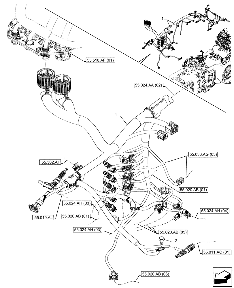 Схема запчастей Case IH PUMA 220 CVT - (55.024.AA[01]) - VAR - 391161, 758936 - TRANSMISSION, HARNESS, CVT, 150 L/MIN AND 120 L/MIN CHARGE PUMP, W EHRS AND ISOBUS (55) - ELECTRICAL SYSTEMS