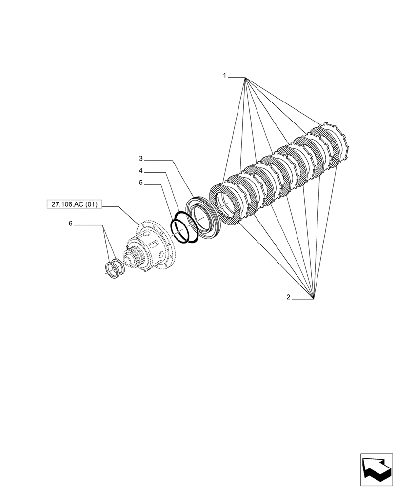 Схема запчастей Case IH PUMA 165 CVT - (27.106.AC[02]) - VAR - 391158, 758052, 758053 - DIFFERENTIAL LOCK, CLUTCH PLATE (27) - REAR AXLE SYSTEM