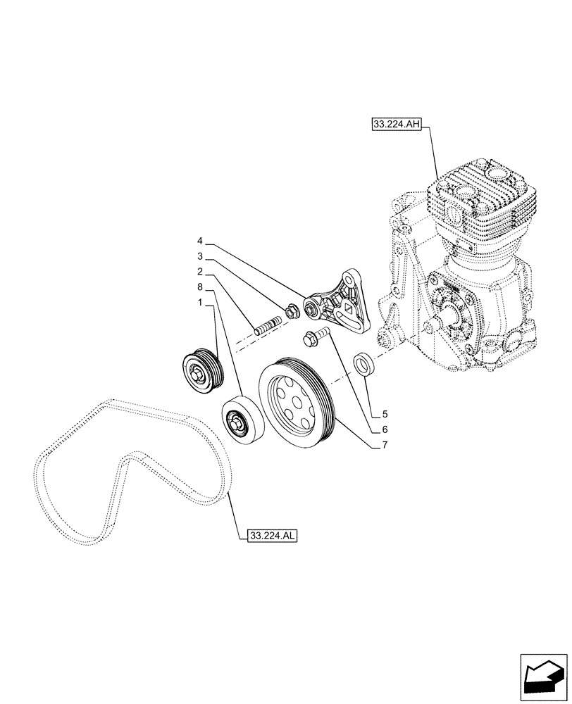 Схема запчастей Case IH PUMA 165 CVT - (33.224.AO) - VAR - 358038, 758039, 758041, 758042, 758073, 758044 - TRAILER, BRAKE, COMPRESSOR, PULLEY (33) - BRAKES & CONTROLS