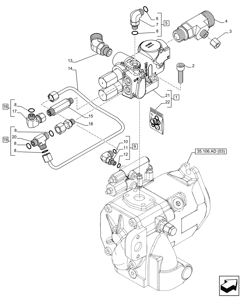 Схема запчастей Case IH PUMA 150 - (35.100.AZ[02]) - VAR - 391155, 758038, 758041, 758043 - PRIORITY VALVE, W/O TRAILER BRAKE VALVE (35) - HYDRAULIC SYSTEMS